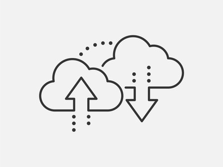 Technology icon vector cloud computing connection. Big data global server. Line design network information symbol for computer or mobile phone.のイラスト素材