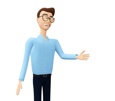 Business illustration 3D rendering man character. Cartoon businessman isolated on white.
