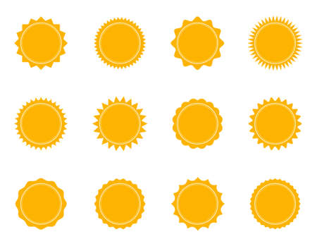 Yellow sale quality badges. Round label badge. Sticker vector illustration icons set.のイラスト素材