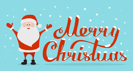 Banner or gift card with Santa Claus and lettering, Merry Christmas.のイラスト素材