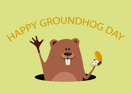 Happy groundhog day celebration. Funny vector cartoon illustration with marmot.のイラスト素材