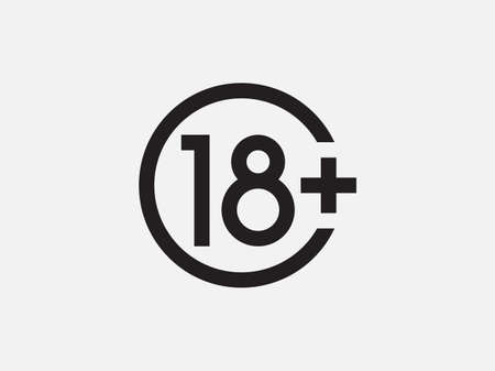 Plus 18 prohibition sign for people under eighteen years of age. For adults only. Vector illustration, flat design.のイラスト素材