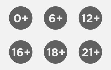 Set marks age limit sing restriction. Vector icons for children censoring content.のイラスト素材
