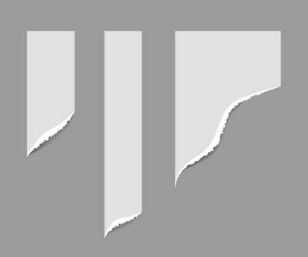 Torn edge paper vector illustration. Piece ripped blank with shadow. Rip white note.のイラスト素材