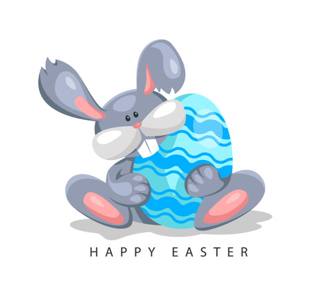 Easter rabbit with egg. Cartoon cute bunny vector illustration. Happy holiday celebration symbol.のイラスト素材