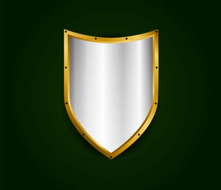 Metal realistic shield vector illustration. Silver with gold royal design. Security and safety symbol template.のイラスト素材