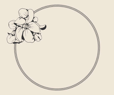 Floral round frame hand drawing design. Vector flower border for wedding invitation or romantic greeting card.のイラスト素材