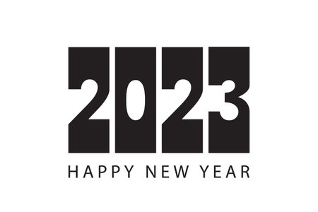 2023 Happy New Year logo text design template card, banner, web. Vector illustration with black...