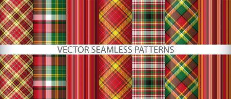 Set seamless vector flat. Texture background textile. Tartan pattern check fabric collection.のイラスト素材