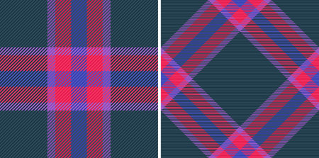 Textile seamless check. Plaid pattern fabric. Texture tartan background vector in set.のイラスト素材