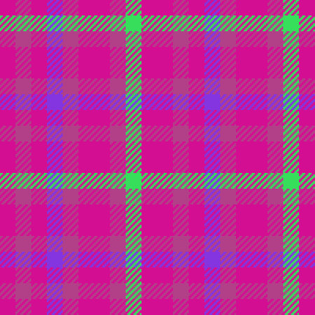 Plaid texture seamless. Vector background textile. Check tartan fabric pattern in green and violet...