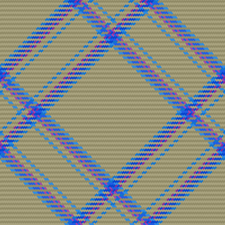 Seamless vector pattern. Plaid texture fabric. Tartan check background textile in blue and violet...