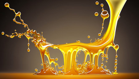 Pouring golden honey texture. Healthy and natural delicious sweets. Flow dripping yellow melted liquid. food background. AI generative.の素材