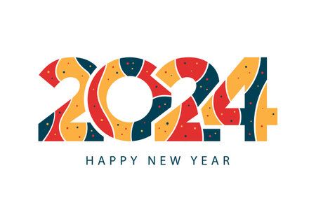 2024 vector colorful Happy New Year poster. Abstract design typography logo. For celebration and season decoration, backgrounds, branding, banner, cover, card and social media template.のイラスト素材