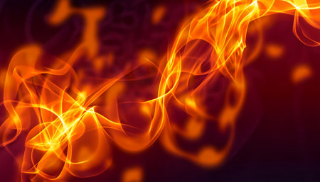 Flame motion on abstract background. Red fire texture, burn light effect.の素材