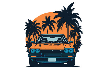 Japan classic sport car 80s isolated on a white background, front view. Vector illustration auto best for emblem, poster, sticker, t shirt print and banner.のイラスト素材