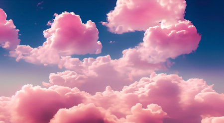 Pink fluffy soft clouds. Beautiful cloudy sky. dream cloud of heaven. Nature background or backdrop with copy space.の素材