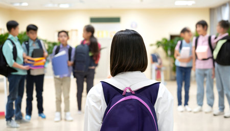 Back to school education concept with pupil. First day cute student in class.の素材