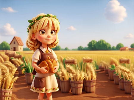 Concept of abundance and harvest, bread and ears of wheat. Stop hunger in the world.の素材