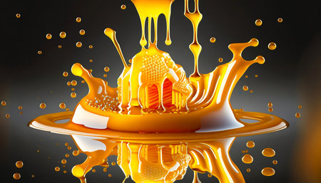 Pouring golden honey texture. Healthy and natural delicious sweets. Flow dripping yellow melted liquid. food background.の素材