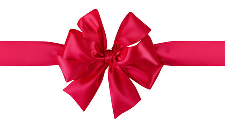 Decorative red bow isolated on background. Design element for gift cut out ribbon.の素材