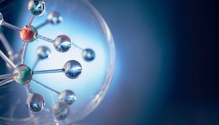 Science background with molecule and atom model. Abstract nano molecular structure.の素材