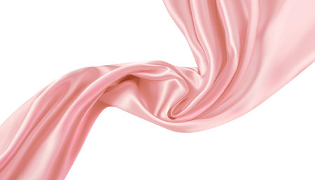 Smooth elegant pink silk or satin texture isolated. Soft luxurious cut out wave textile.の素材