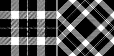 Vector texture fabric of pattern seamless background with a textile tartan plaid check set in monochrome colors.のイラスト素材