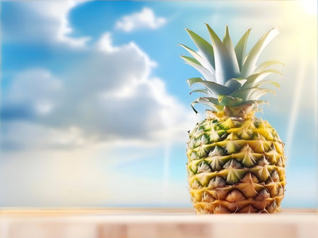 Pineapple tropical exotic nutrition. Caribbean relaxation symbol. Tropic background with copy space.の素材