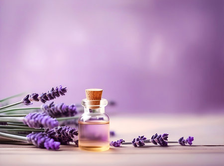 Purple lavender bouquet. Horizontal image with herbal for spa or medicine and copy space.の素材
