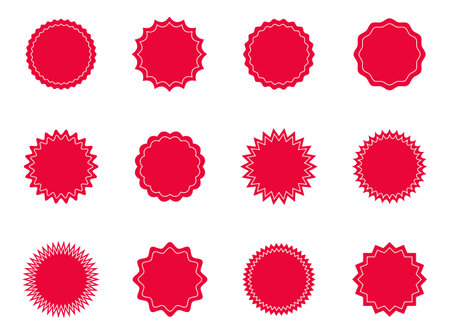 Circle icon label set. Vector sticker blank, banner or paper tag red color.のイラスト素材