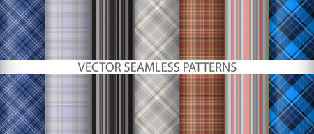 Set seamless tartan texture. Background vector check. Pattern fabric textile plaid collection.のイラスト素材