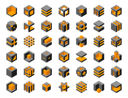 Cube logo vector design. Cubes 3d set template graphic elements.のイラスト素材