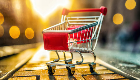 E-commerce shopping cart toy for online sale, marketing and payment with discount platform.の素材