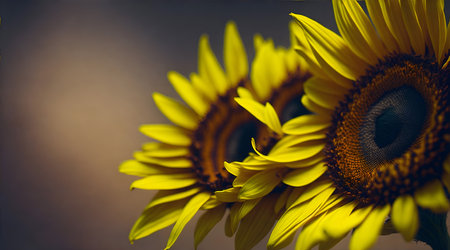 Gold sunflower on horizontal blur background with copy space.の素材