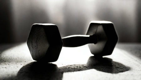 Dumbbell silhouette in sport concept for fitness and gym. Motivation poster exercise, training.の素材