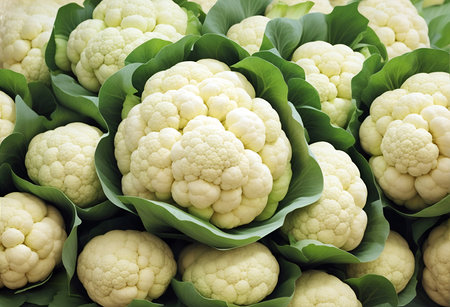 Horizontal background with vegetarian food, health vegetable cauliflower and copy space.の素材