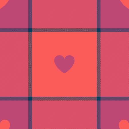 Gingham pattern with hearts. Seamless tartan vichy check plaid for dress, shirt, tablecloth, napkin, or other modern Valentines Day textile designのイラスト素材