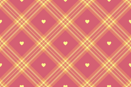 Gingham pattern with hearts. Seamless tartan vichy check plaid for dress, shirt, tablecloth, napkin, or other modern Valentines Day textile designのイラスト素材