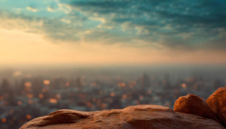 Blurred horizontal image with seasonal sunshine. Softness blurry background for presentation product, luxury relax, romantic.の素材