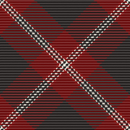 Background vector pattern of textile tartan fabric with a seamless check plaid texture in red and black colors.のイラスト素材