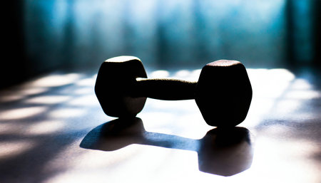 Dumbbell silhouette in sport concept for fitness and gym. Motivation poster exercise, training.の素材