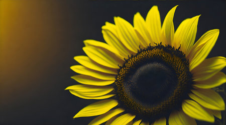 Gold sunflower on horizontal blur background with copy space.の素材