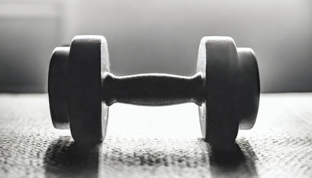 Dumbbell silhouette in sport concept for fitness and gym. Motivation poster exercise, training.の素材