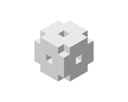 Cube logo, geometric vector design. Box logotype company, trendy technology emblem in pixel style.のイラスト素材
