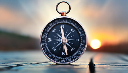 Compass symbolizing guidance and direction, emphasizing navigation, advice, and leadership.の素材