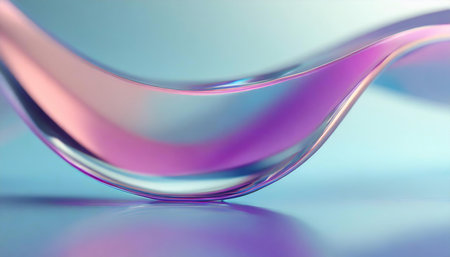 Abstract liquid glass shape with colorful reflections. Ribbon of curved water with glossy color wavy fluid motion. Chromatic dispersion thin film spectral effect.の素材