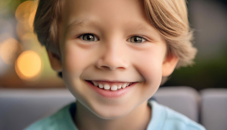 Childs innocent smile capturing pure joy and happiness, highlighting the beauty and simplicity of childhood innocence.の素材