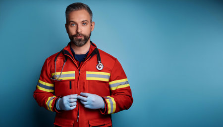 Depicting a medic or paramedic providing emergency medical care, illustrating healthcare, first aid, emergency response, medical assistance, and ambulance services.の素材