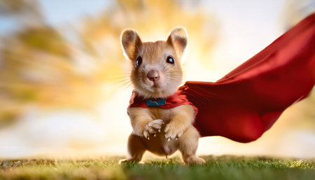 Illustration featuring a superhero in a dynamic pose with a flowing cape, emblematic costume, and powerful stance symbolizing strength, heroism, and justice. Ideal for topics related to comic books, heroism, and fictional characters.の素材